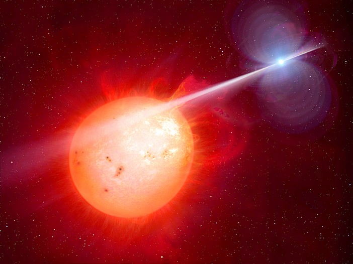 Impressão do artista do sistema binário exótico AR Scorpii. Crédito: M. Garlick/Universidade de Warwick, ESA/Hubble