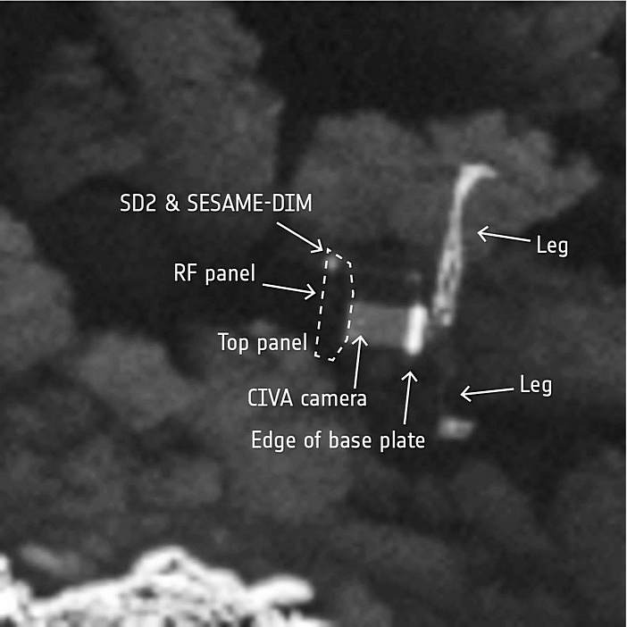 Grande plano de Philae. Copyright ESA/Rosetta/MPS for OSIRIS Team MPS/UPD/LAM/IAA/SSO/INTA/UPM/DASP/IDA