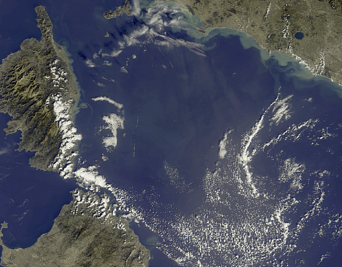 Vista do Mediterrâneo. Copyright contains modified Copernicus Sentinel data (2016) processed by Eumetsat