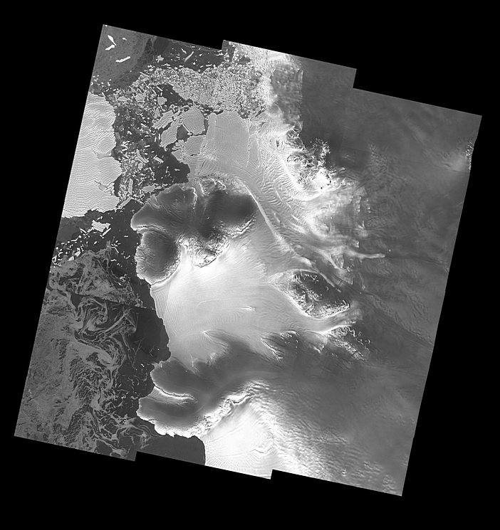A plataforma de gelo Dotson a partir do Sentinel-1. Copyright contains modified Copernicus Sentinel data (2017), processed by A. Hogg/CPOM