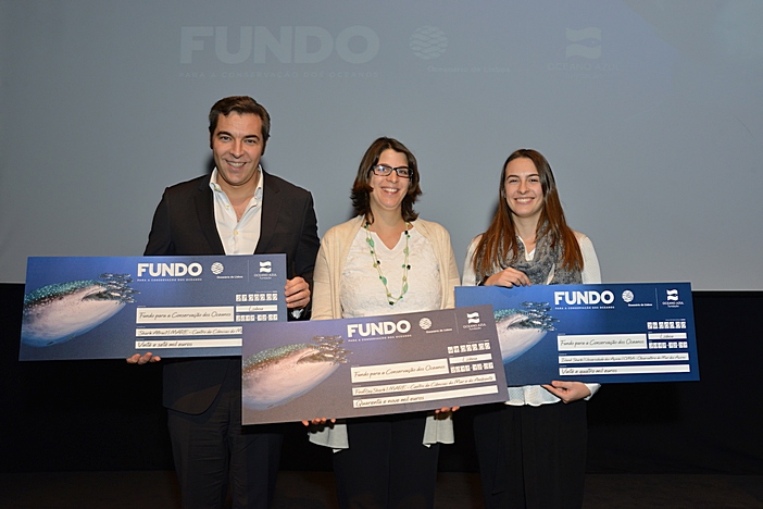 Os vencedores Henrique Cabral, Shark Attract / Sofia Henriques, FindRayShark / Ana Filipa Sobral, IslandShark. ©Tiago Caramujo